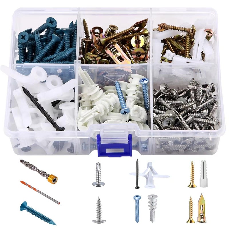 Wensilon Multi-Purpose Wall Anchor Set 367PCS, Drywall Anchor kit-for Aluminum, Iron, Wood, Drywall, Concrete Walls, Brick Walls, Hollow Walls - Image 2